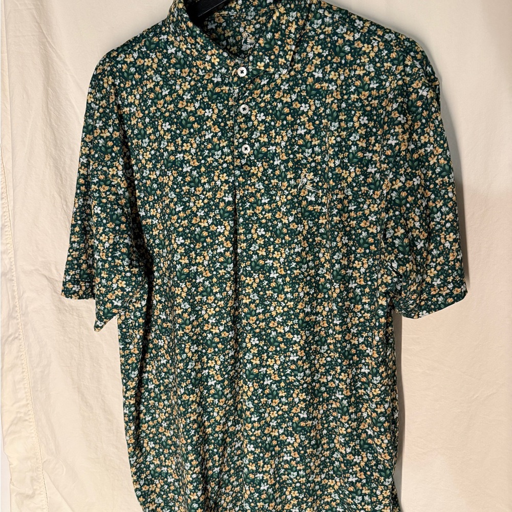 Rhoback Yellow Daffodil Floral Green Men's Shirt